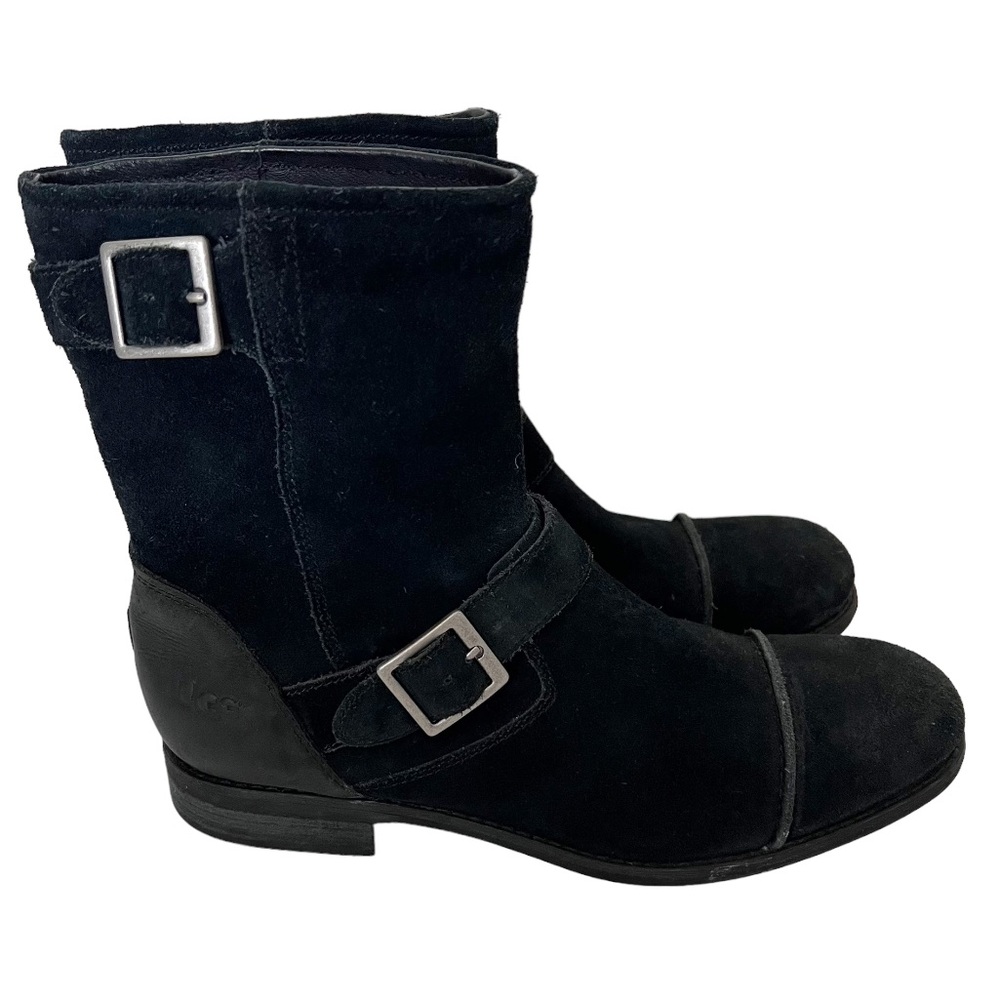 UGG Men's Lancing Black Suede Moto Boots Size 10.5